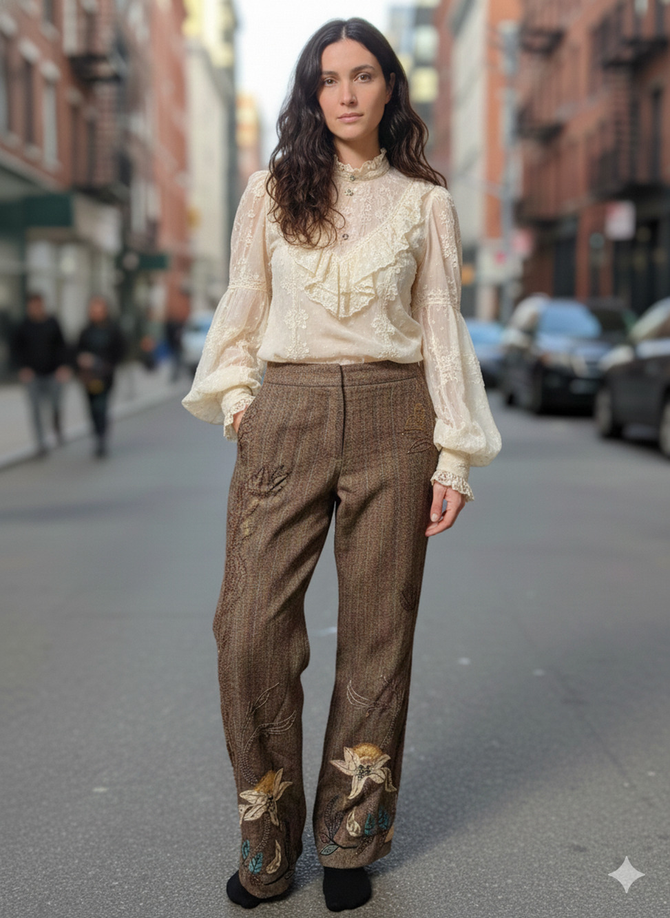Y2K EXPRESS Herringbone Beaded embroidered sequin Dress Pants Boho Sz-Small